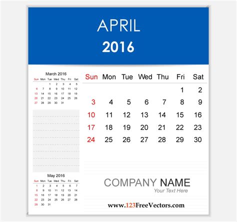 Editable Calendar April 2016 Eps Ai Vector Uidownload