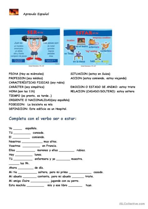 21 Verbo estar Español ELE hojas de trabajo pdf doc