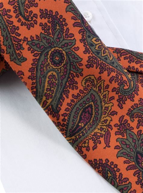 Silk Paisley Printed Tie In Orange The Ben Silver Collection