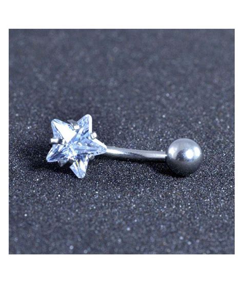 L Surgical Steel Screw Star Cubic Zirconia Belly Button Ring Body