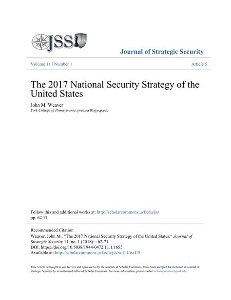 Pdf The 2017 National Security Strategy Of The United States