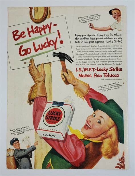 1950 Lucky Strike Cigarettes Ad Girl Be Happy Go Lucky Baseball Cowgirl