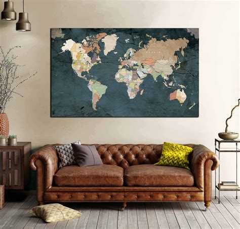 Highly Detailed World Map Art World Map Wall Art World Map Etsy