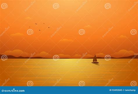 Silhouette Of A Sailboat At Sunset Vector Illustration Sailing Boat