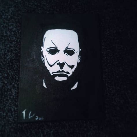 A Painting Of Michael Myers From Halloween With Acrylic Black Paint