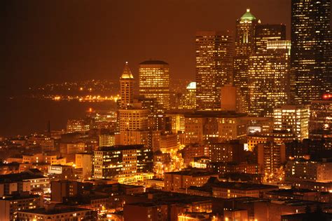 City Building Lights During Night Time Seattle Washington Usa Hd