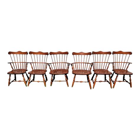 Vintage S Bent Brothers Bros Colonial Windsor Chairs Set Of 6