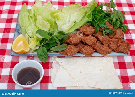 Traditional Turkish Appetizer Cigkofte With Lavash Stock Image Image