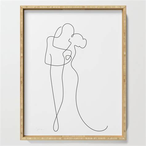 Minimalist Line Art Romantic Couple Kiss Serving Tray By Siret 18