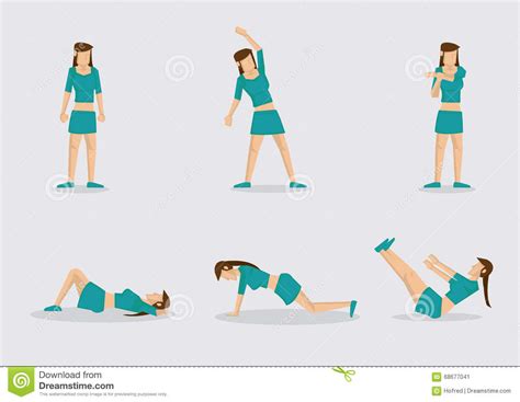 Woman Doing Warm Up Exercises Vector Character Illustration