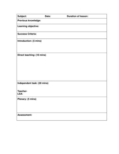 There's not much to it of course, but they come in different shapes. Lesson plan template for observations | Teaching Resources