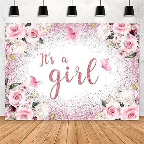 Its A Girl Baby Shower Backdrop Watercolor Pink Floral Butterfly