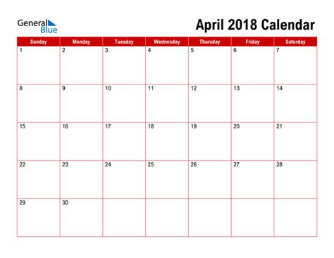 April 2018 Calendar Pdf Word Excel
