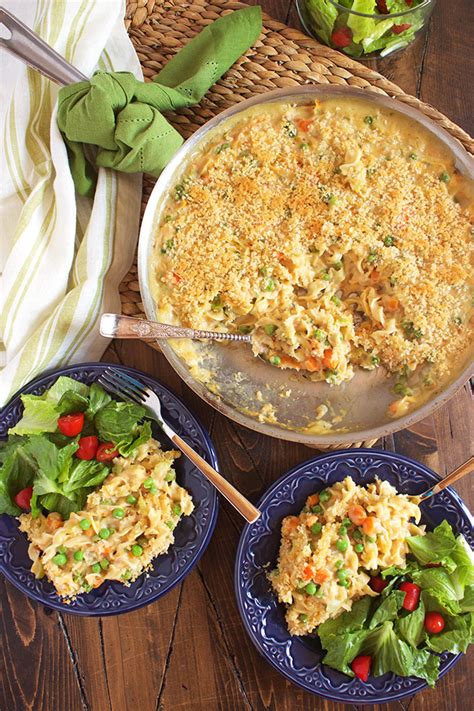 The fresh basil and tomatoes offer a flavorful twist. Easy Tuna Noodle Casserole Recipe // Video - The Suburban ...