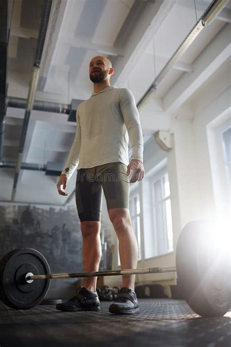 Modern Powerlifter Lifting Barbell In Gym Stock Image Image Of Modern