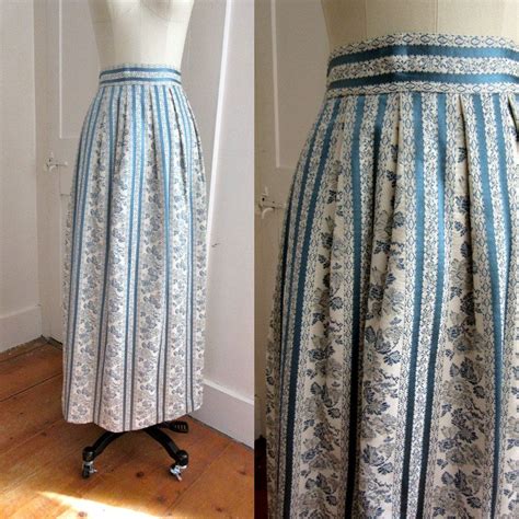 Vintage Lanz 1960s Tapestry Maxi Skirt Long Skirt Blue And White