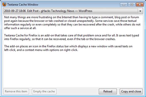 Save Comments Web Text Automatically With Firefox Textarea Cache Ghacks Tech News