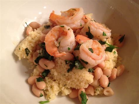 Add the boiling water and cover tightly with plastic wrap. Lemony Shrimp With White Beans and CousCous - Bon Appetit!