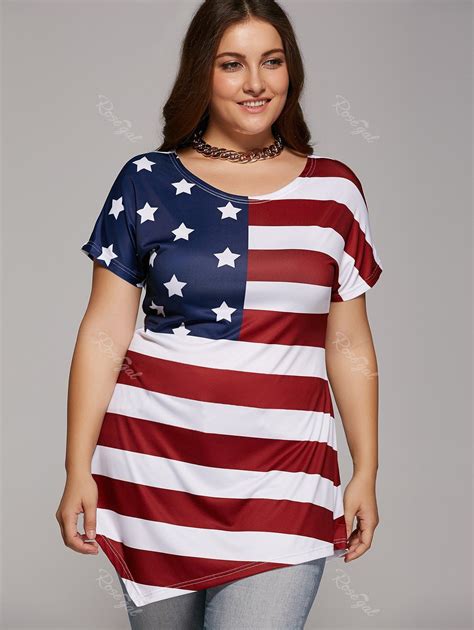 49 Off Plus Size Asymmetric American Flag T Shirt Rosegal