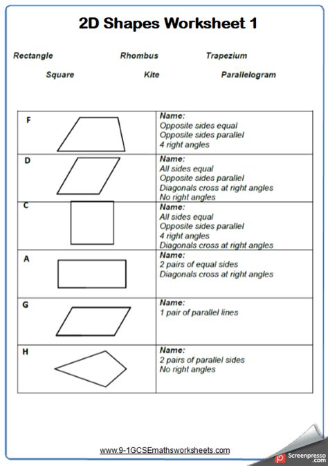 2D shapes Worksheets | Cazoomy