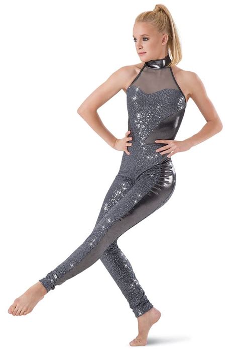 Sequin Metallic Halter Unitard Dance Outfits Dance Fashion Dance Unitard