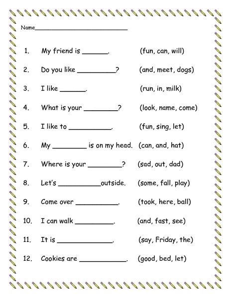 Completing Sentences Fill In The Blank Worksheet For 1st 2nd Grade