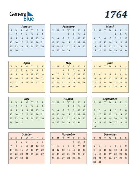 1764 Calendar Pdf Word Excel