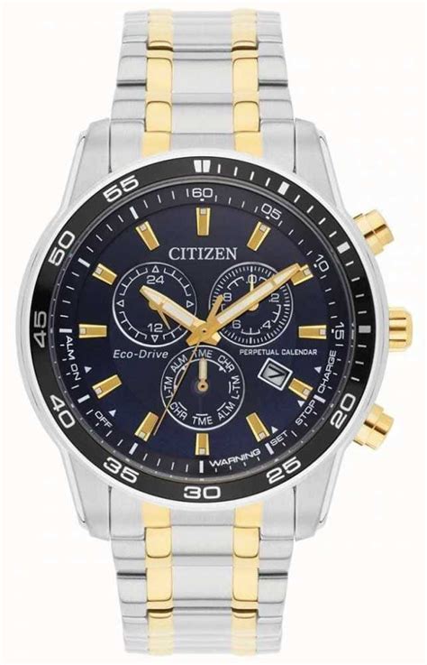 Citizen Mens Eco Drive Stainless Steel And Gold Ip Black Dial Watch