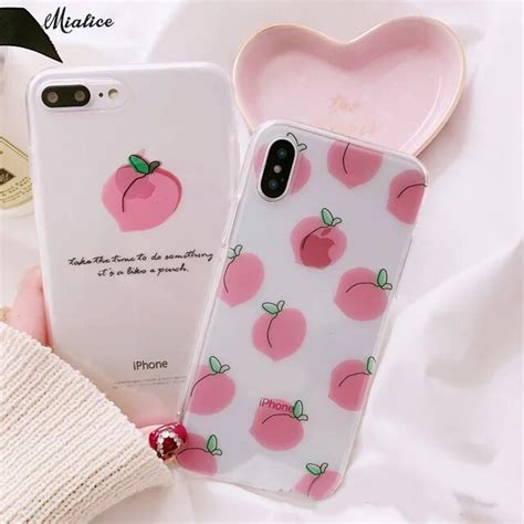 For Iphone X Case Cute Pink Peach Clear Tpu Case For Iphone Se 5 5s 6