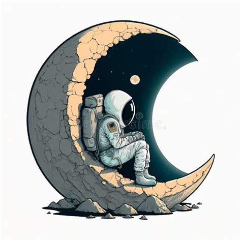 Cartoon Image Of An Astronaut Sitting On A Moon Stock Illustration