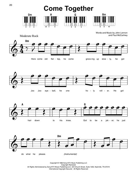 Come Together Sheet Music The Beatles Super Easy Piano