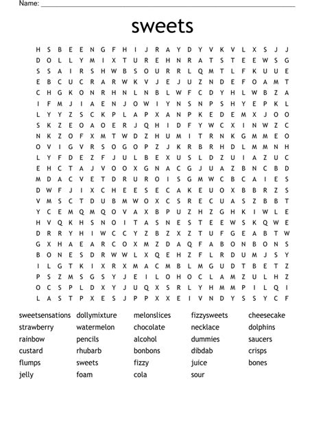 Sweets Word Search Wordmint