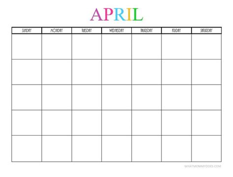 Blank April Calendar Printable