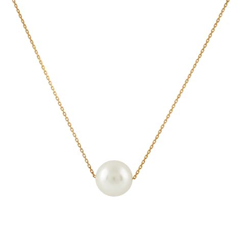 Floating Single Pearl Necklace Gold Plated 925 Sterling Silver