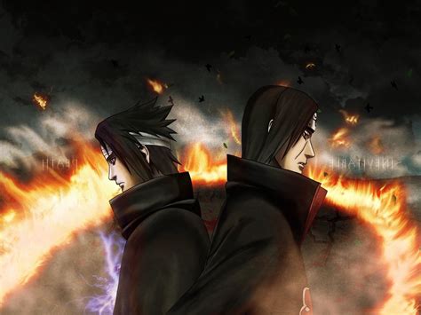 Wallpaper Fire Naruto Shippuuden Brothers Uchiha Sasuke Uchiha