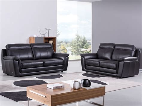 Contemporary Black Leather Sofa Set Baci Living Room