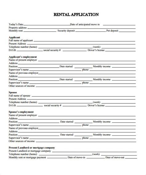 Printable Basic Rental Application Form Pdf Printable