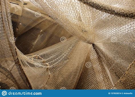 Old Fishing Nets Hanging On Ropes Background Stock Photo Image Of