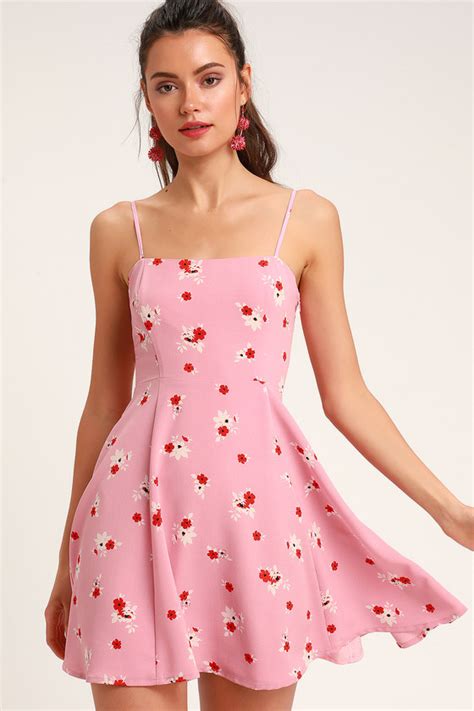 Cute Pink Floral Print Dress Floral Skater Dress Mini Dress Lulus