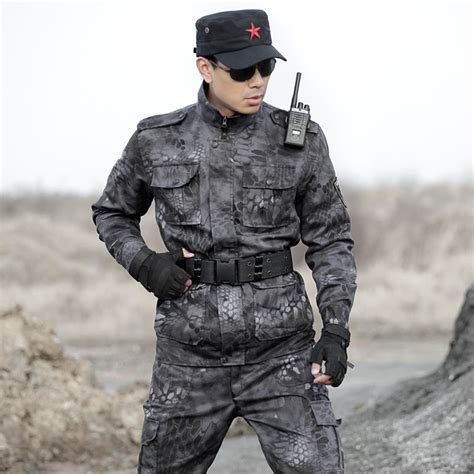 Doman Mens Army Military Black Python Camouflage Tactical Jacketpants