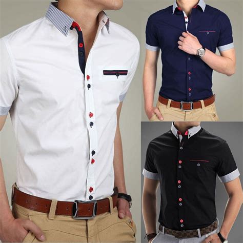 Podom Mens Casual Slim Fit Formal Short Sleeve Business Dress Shirt T Shirts Top Camisas