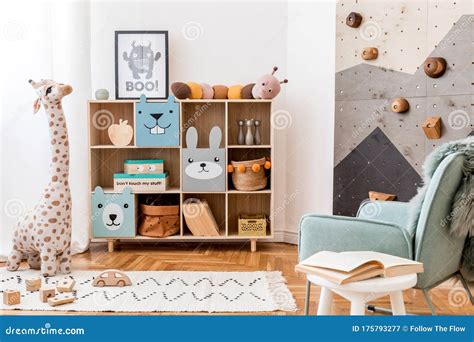 Cute Interior Of Kid Room With Baby Accessories And Toys Stock Image