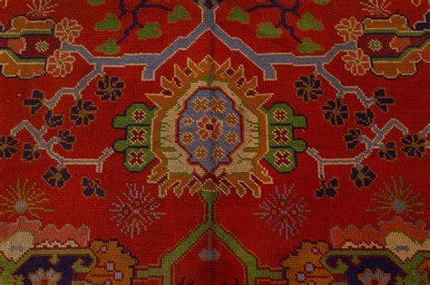 Vintage Arts And Crafts Botanic Red Handmade Wool Rug By Gavin Morton