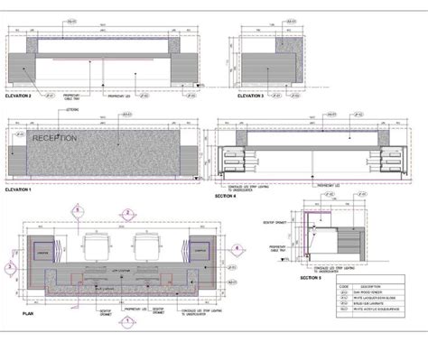 JOINERY WORK MAIN ENTRANCE RECEPTION DESK PLAN SECTIONS AND STANDARD