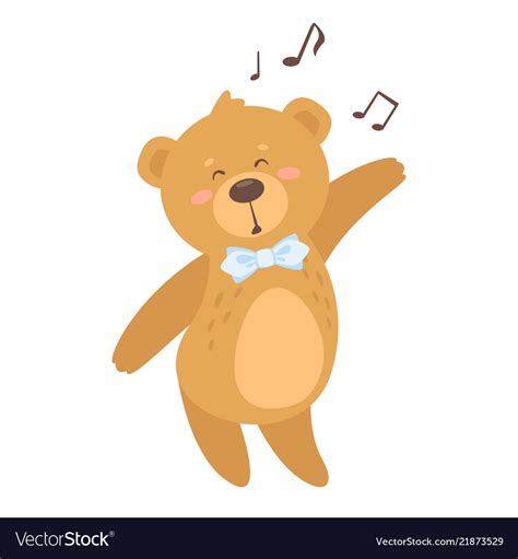Cartoon teddy bear with a red bow plush toy bear vector image. Cartoon cute teddy bear Royalty Free Vector Image
