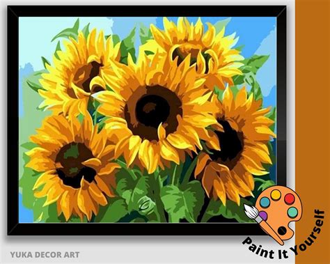Sunflowers Paint By Number Kit For Adults Garden Flowerseasy Etsy