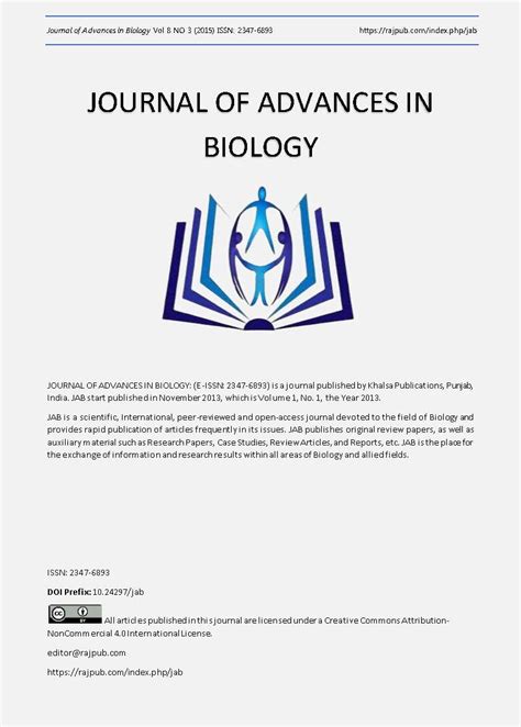 Vol 8 No 3 2015 Journal Of Advances In Biology