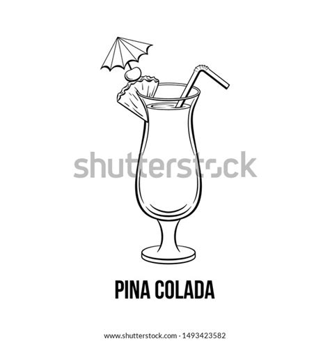 Pina Colada Glass Black White Hand Stock Vector Royalty Free 1493423582