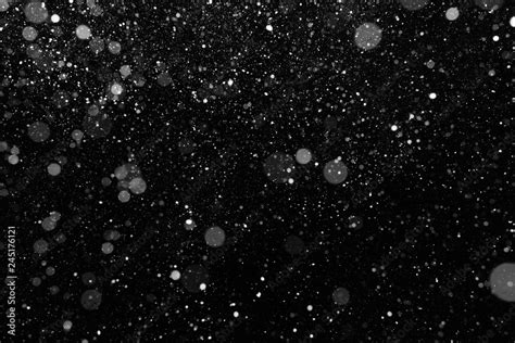 Real Snow Falling On Black Background Falling Snow Of Different Shapes