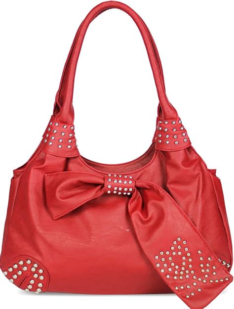 Womens Designer Handbags Ladies Red Oversized Bow Stud Handbag